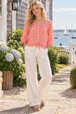 Talbots Women's Petites Pink White Print Pintuck Tie Front Cotton Blouse 2XP picture