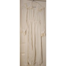 Antique Edwardian White Cotton Voile Dressing Gown Robe Wrapper Lace Collar Cuff picture