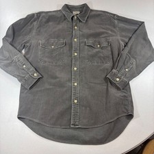 VTG J.Crew Oarsman Mens Corduroy Button Shirt Charcoal Gray Size M Pockets picture