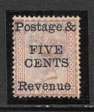 1885 CEYLON, SG67 CAT £150 MINT UNMOUNTED, ORIGINAL GUM, 5 CENTS ON 64 CENTS, QV picture
