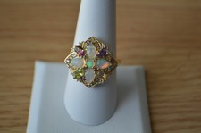 2.70ct Ethiopian Opal / Multi Gem Ring 18K YG Plated Over Sterling Silver Size 9 picture