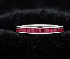 4.00Ct Princess Cut Natural Ruby Bridal Eternity Band 18K White Gold picture