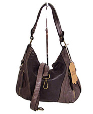 ITALIAN VINTAGE-WASHED CALF LEATHER LARGE SHOULDER HOBO BAG - MADE IN ITALY picture