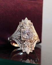 Art Deco Vintage Style Lab Created Diamond Engagement 14K White Gold Finish Ring picture