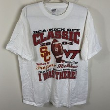 Vtg USC Trojans v Virginia Tech Hokies 2004 Football T-Shirt Mens XL White NCAA picture