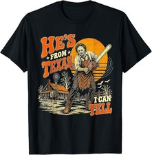 Hes from Texas I Can Tell Vintage Horror Chainsaw T-Shirt picture