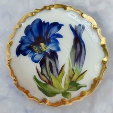 Rosenthal Handmalerei München Porcelain Brooch Hand Painted Blue Floral Germany picture