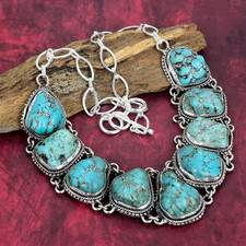 Natural Turquoise Tumble Gemstone 925 Sterling Silver Necklace Jewelry Love Gift picture