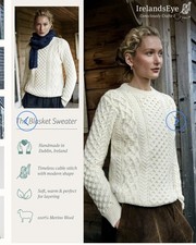 Irelandseye The Blasket Women’s Aran Crewneck 100% Wool Sweater Size Large picture