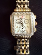 MICHELE Deco Two-Tone Swiss Quartz Chronograph Date Diamond Bezel Box Papers picture