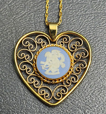 Vintage 14kgf Van Dell  heart pendant & chain, Wedgwood blue jasperware Cupid picture