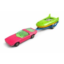 Vintage Matchbox Shovelnose Dragster Boat Trailer Set – 1970s Diecast Toy picture
