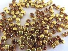 144 Swarovski Rhinestones 17ss Light Smoked Topaz/Square brass settings. picture