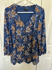  J Jill Wearever Collection Blue Floral Tunic Top Size XL Button Front picture