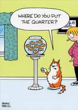 Cat With Quarter at Goldfish Bowl Oatmeal Studios Funny Birthday Card picture