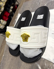 Versace Medusa size 11 Logo Black/White/Gold Slide Sandals Slip-On Men's picture