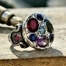 925 Silver Artisan Crafted Multi Stone Engraved Statement Ring picture