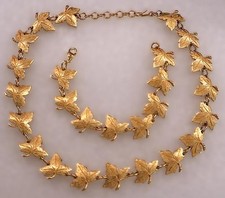Vintage Monet Necklace Bracelet Set Gold Tone Maple Leaves 17.5