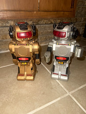 Vintage 2002 Robot Toys Lot of 2 Gold & Silver Figures Smoke Light Battery picture