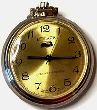 Vintage ESEIKOR Train Pocket Watch Manual Wind Works Great Rare Cool Piece picture