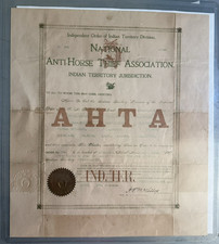 RARE 1905 AHTA Anti-Horse Thief Association Indian Territory Charter No. 188 picture