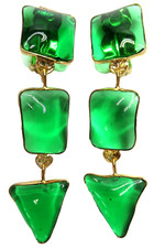 MOANS COUTURE Gorgeous Green Poured Glass Dangling Clip Earrings picture