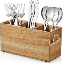 Silverware Holder, Acacia Wooden Utensil Caddy, Silverware Organizer picture