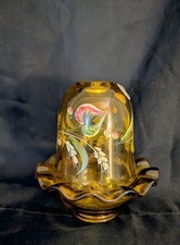 Fenton Art Glass Fairy Lamp in an Autumn Gold featuring hand painted flowers. picture