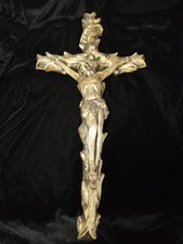 Vintage Wall Hanging Crucifix, Large 19.5 Inch, Chalkware Plaster, Gold Colored picture