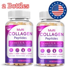 Multi Collagen Peptides-2 x 60 Tablets-Type I,II,III,V,X Anti-Aging Collagen picture