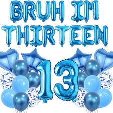 36pcs 13th Birthday Decorations - Blue Bruh I'm 13 Thirteen 32 Inch Number 13... picture