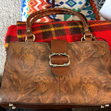 Patricia Nash Women’s Brown Owl Print Satchel Top Handle Zip, Gold HW picture