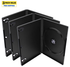 3 Pack Standard Black DVD Replacement Movie Cases 14mm 1 Disc With Clear Sleeve picture
