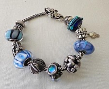 LAA Sterling Silver 12 Bead Trollbeads Foxtail Floral Clasp Charm Bracelet picture