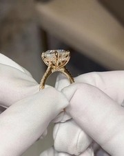 5CT Elongated Cushion Cut Moissanite 14K Yellow Gold Plated Hidden Halo Ring picture