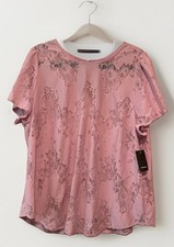 Torrid Mauve Mist Abbey Lace Floral  Sheer short Sleeve Top Size 1 picture