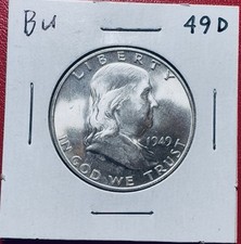 1949-D Franklin Half Dollar 90% Silver BU Condition With Clear Bell Lines. picture