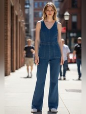 Paige Denim V-Neck Flare Leg Jumpsuit Size 27 picture