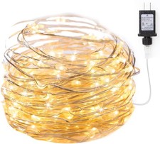 Minetom Fairy Lights Plug in, 33Ft 100 LEDs Waterproof Silver Wire Firefly picture