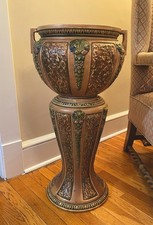 Antique Roseville Florentine I Jardiniere Pedestal Brown Art Pottery picture