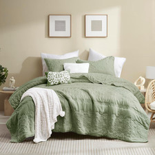 Boho Sage Green Quilt Queen Size Bedding Sets with Pillow Sham, Bohemian Lightwe picture