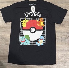 Vintage Pokémon First Generation Starters Graphic Hybrid T-Shirt Black Size XL picture
