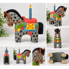 Handcrafted Costa Rica Wooden Horse Figurine Hand Painted Folk Art Grey Spotted picture