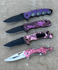 (WHOLESALE LOT x 12) ElitEdge Pink/Purple ABS Set Spring Assisted Pocket Knife picture