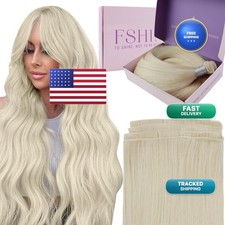 Fshine Genius Weft Extensions Human Hair Remy Straight Hand Tied 22 Inch Blonde picture