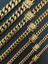 Miami Cuban Link Chain Necklace Bracelet 14k Gold Plated Stainless Steel 4-14mm picture