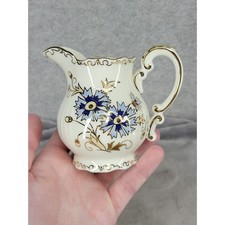 Vintage Zsolnay Hungary Hand Painted Creamer Pitcher Cornflower Blue Gold Trim picture