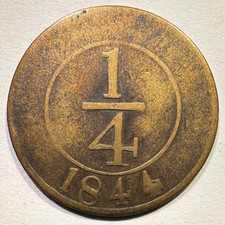 1844 Dominican Republic 1/4 Real Scarce Type Coin Low Grade Damaged  picture