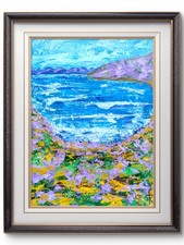 Original 9x12 Impressionist Coastal Wildflower Landscape Painting Signed Paper picture