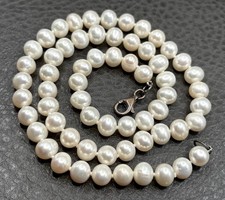Vintage 7.5MM White Pearl Necklace Sterling Silver 925 Lobster Clasp 18” picture